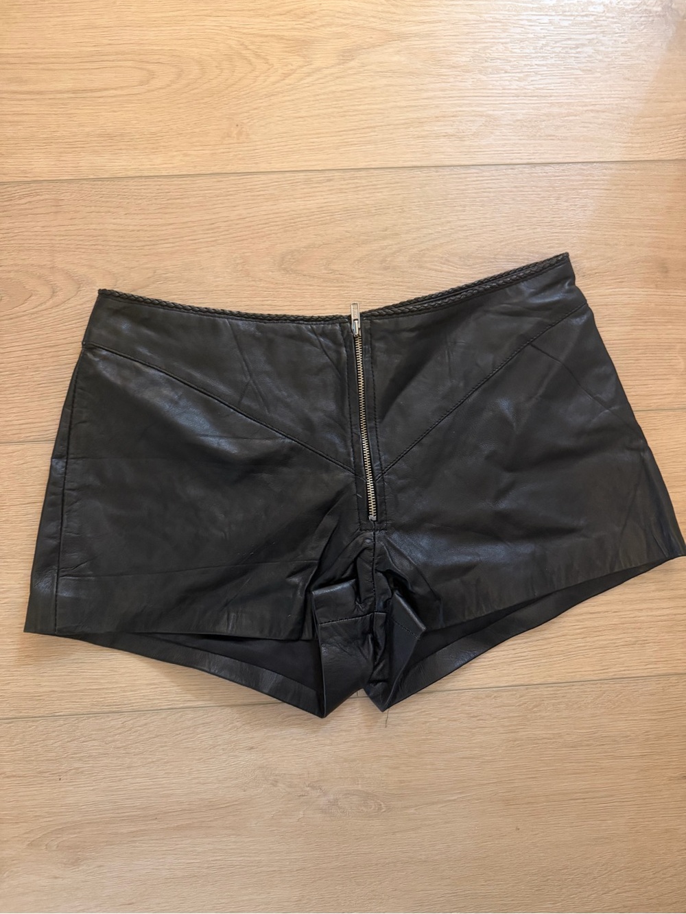 Genuine leather Black Women's Shorts Biker Shorts with Front Zip by Hot Leathers